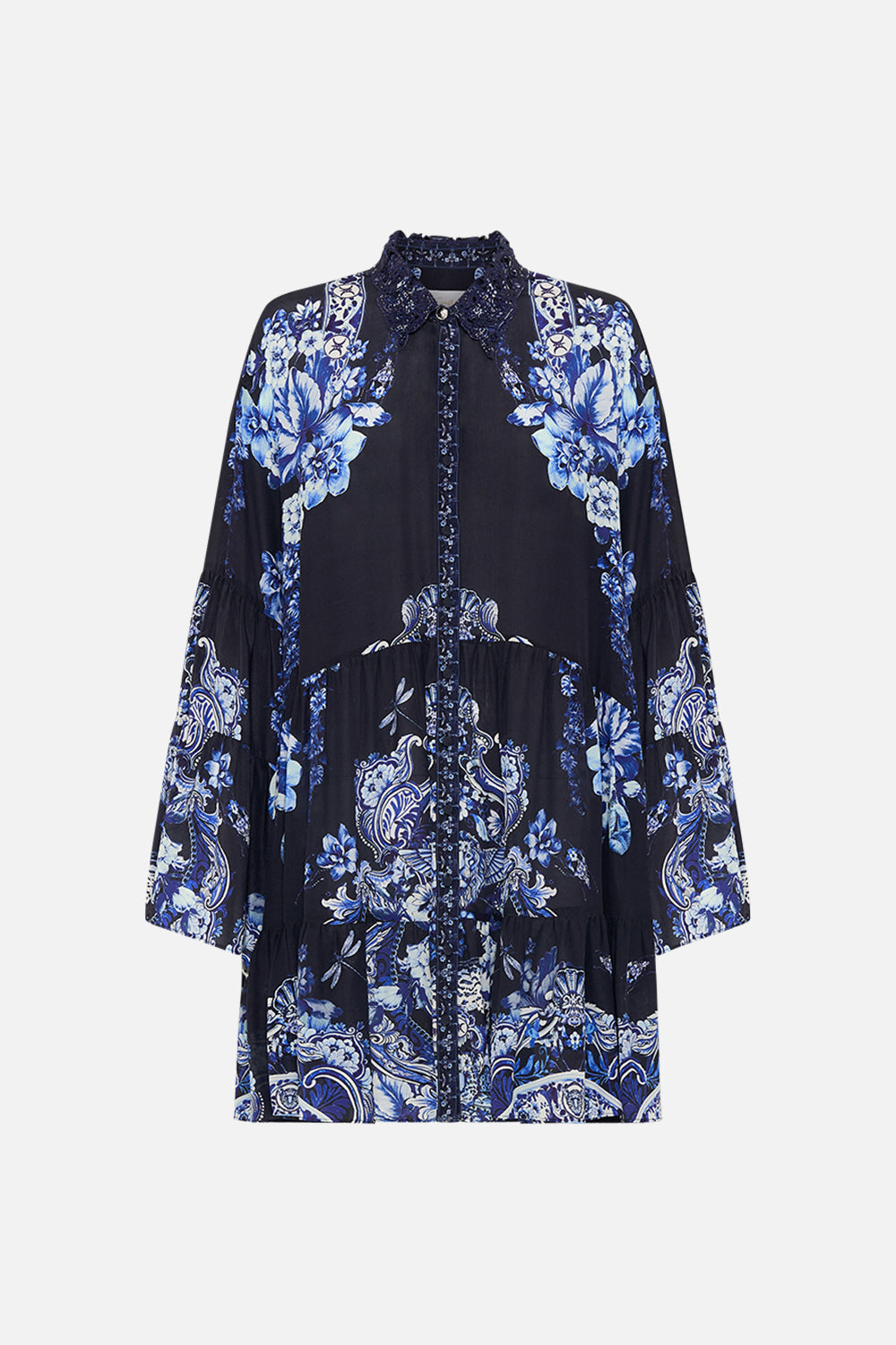 CAMILLA silk shirt dress in Delft Dynasty print