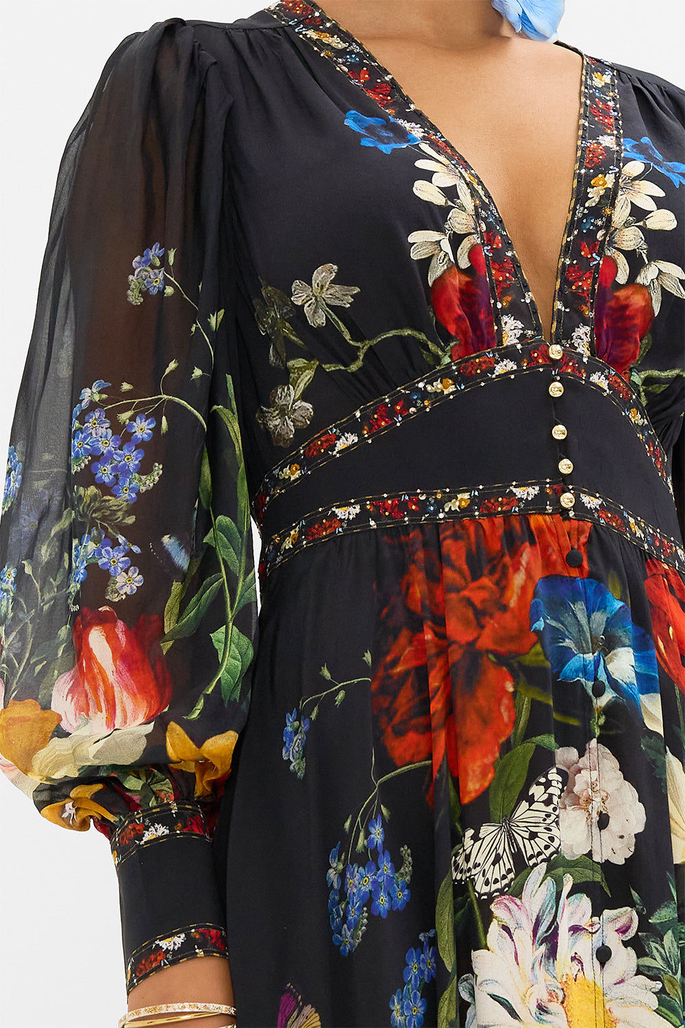 CAMILLA black floral print silk dress in A Still Life print