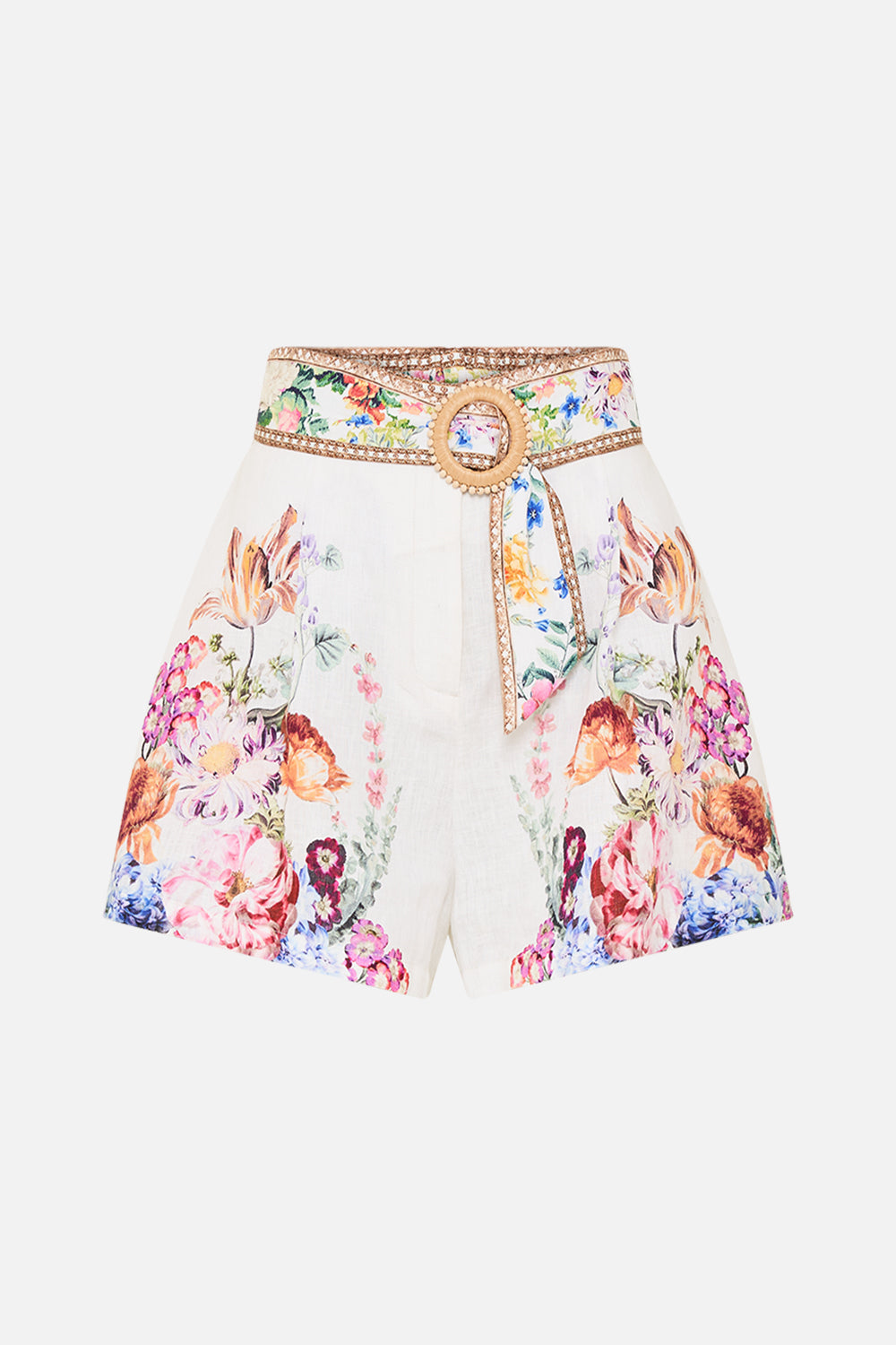 CAMILLA tuck front shorts in Plumes and Parterres print