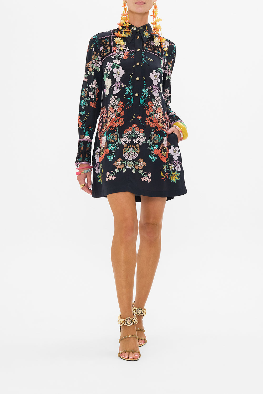 CAMILLA floral print shirt dress in We Wore Folklore print