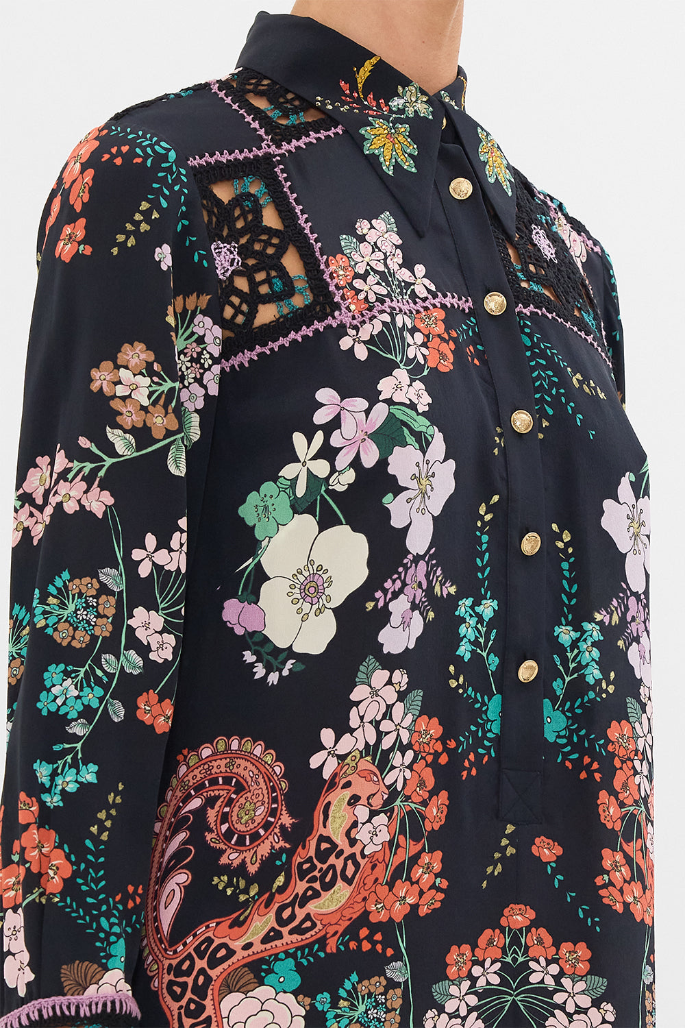 CAMILLA floral print shirt dress in We Wore Folklore print