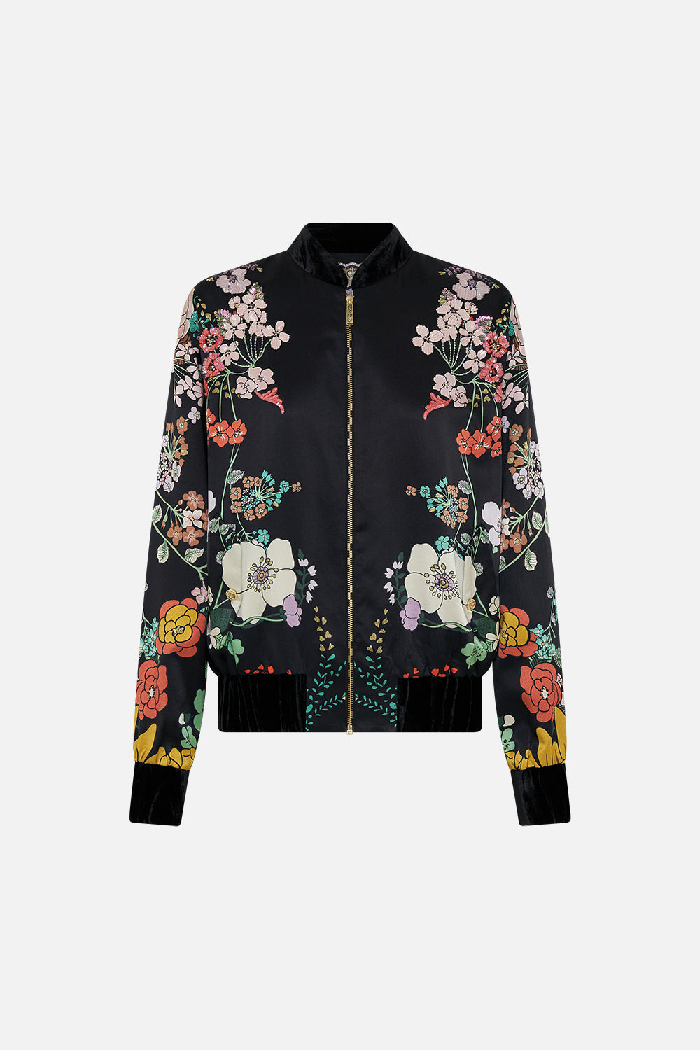 CAMILLA silk bomber jacket in We Wore Folklore print