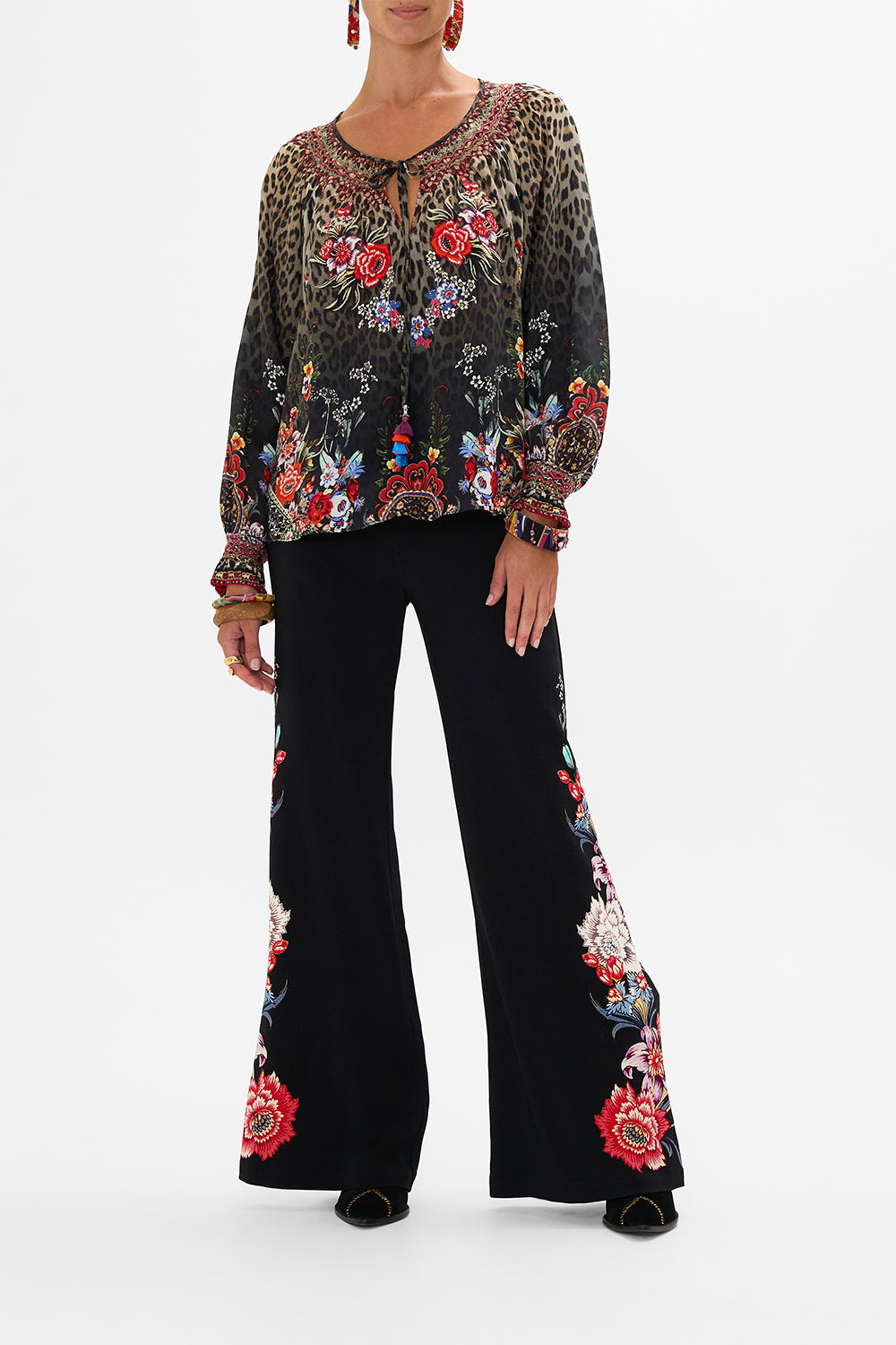 CAMILLA silk blouse in Volendam Dolls print