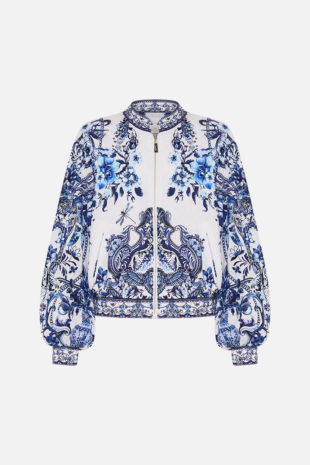 CAMILLA silk bomber jacket in Glaze and Graze print