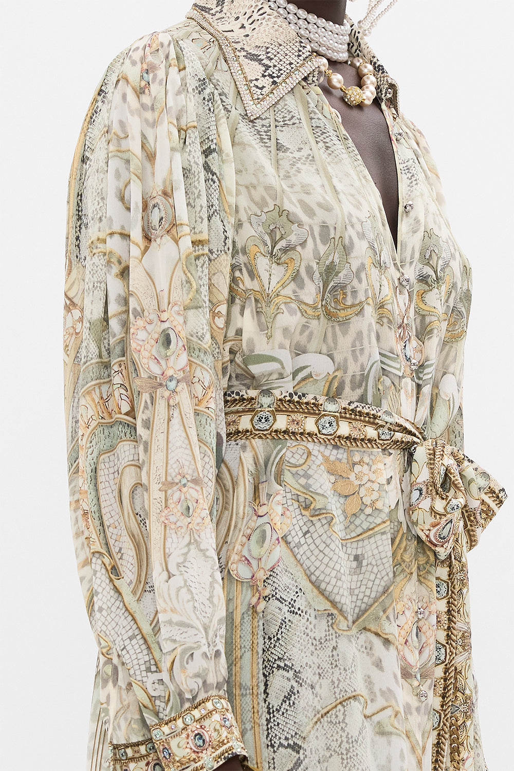CAMILLA silk shirt in Ivory Tower Tales print