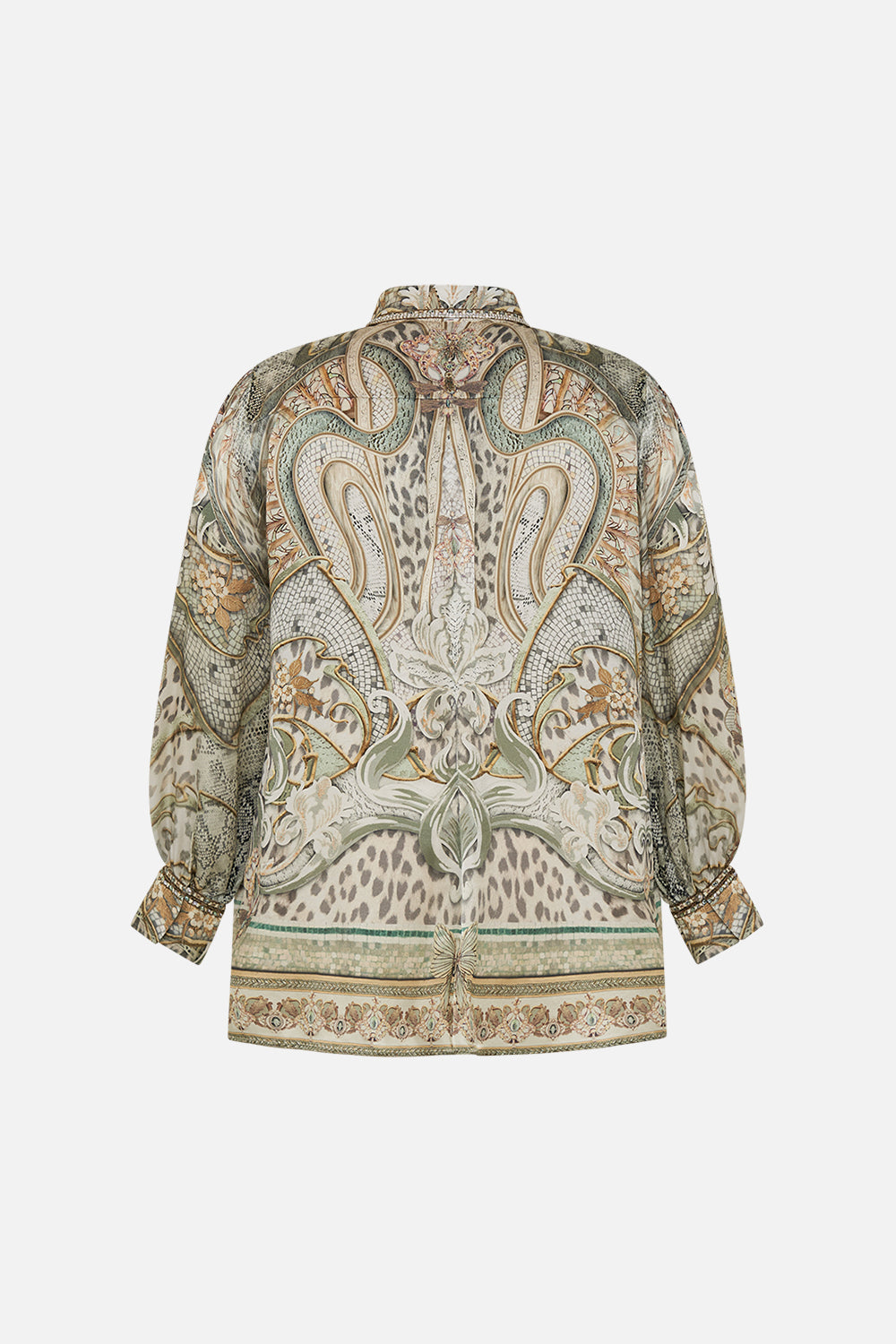 CAMILLA silk blouse in Ivory Tower tales print