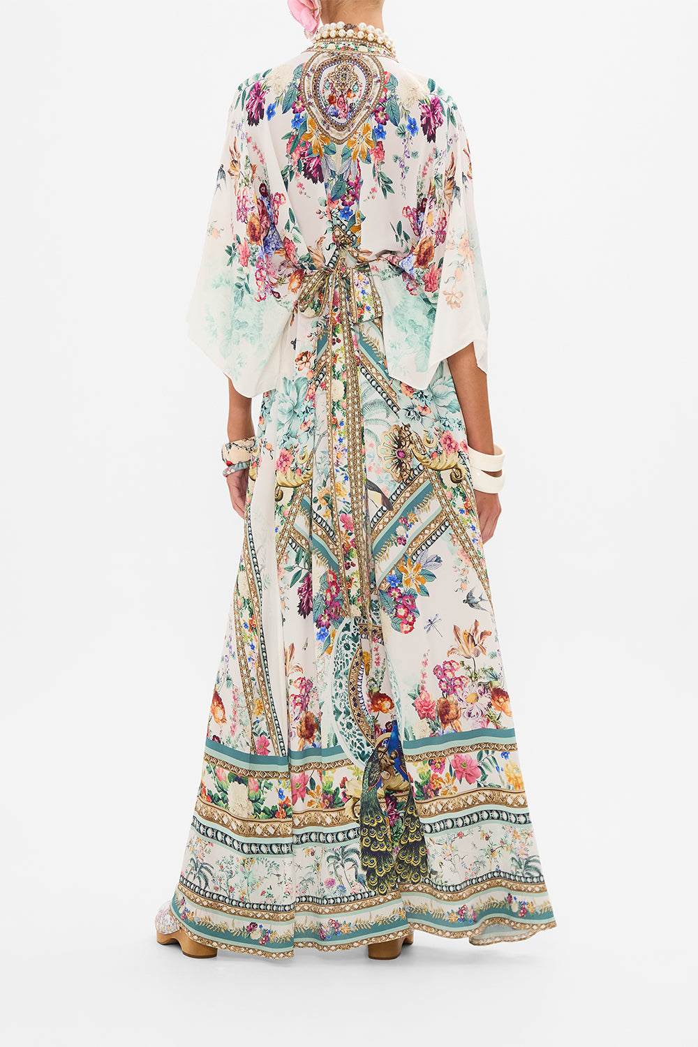 CAMILLA silk kaftan in Plumes and Parterres print