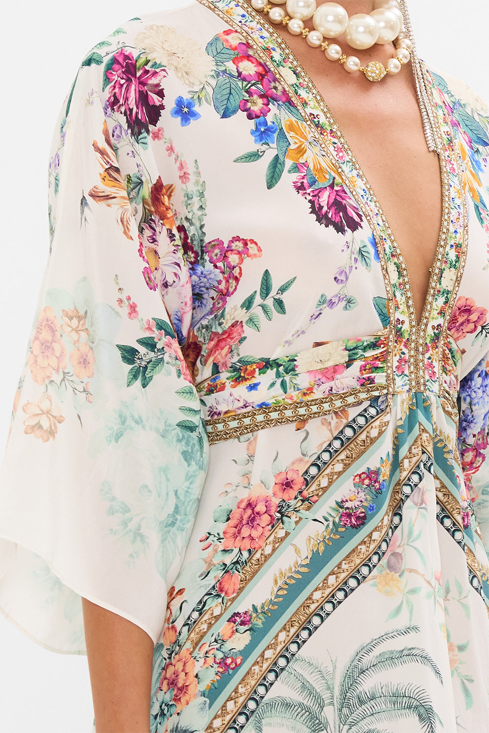 CAMILLA silk kaftan in Plumes and Parterres print