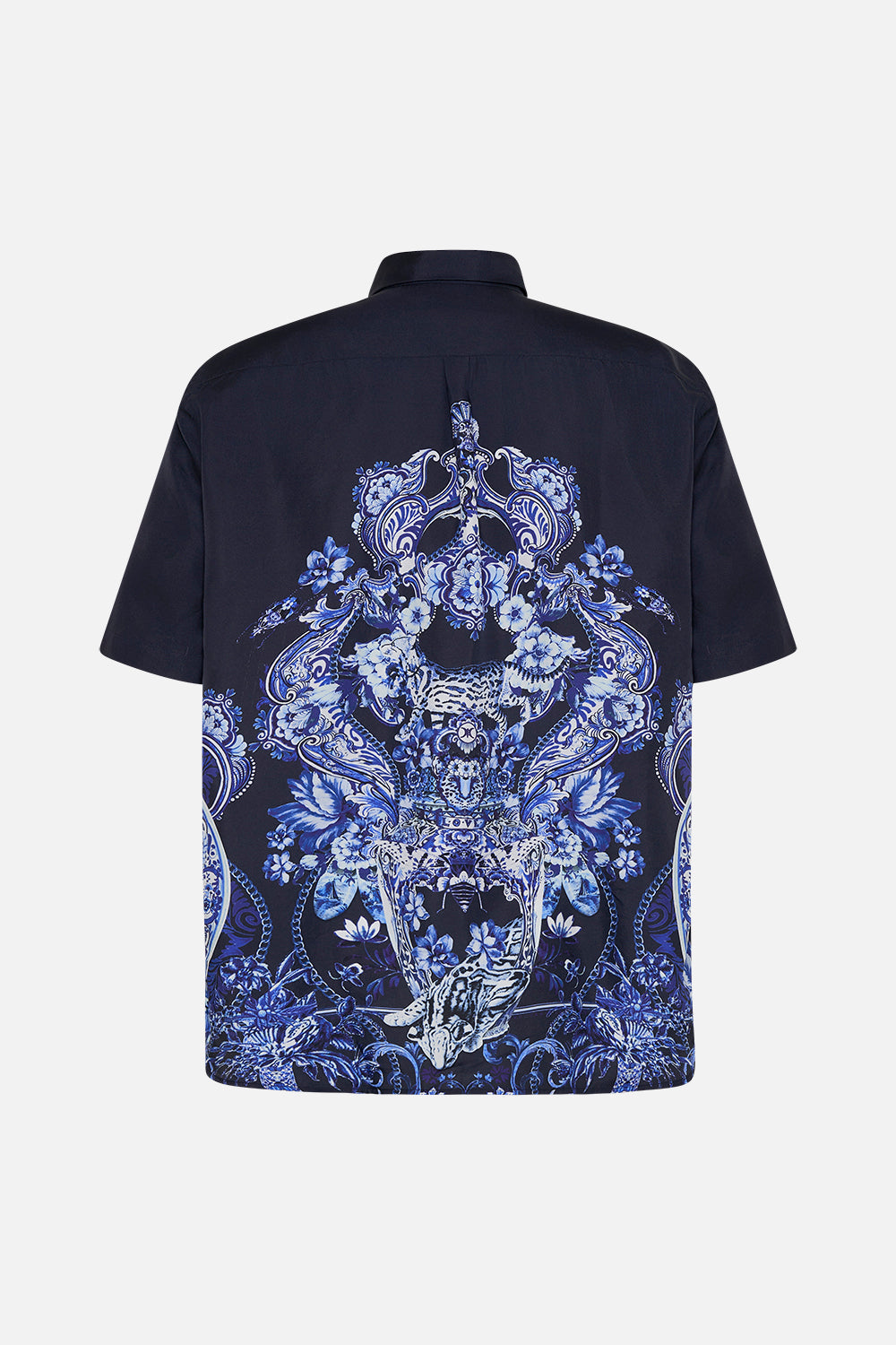 Back product view of  Hotel Franks by CAMILLA mens silk shirt in delft Dynasty print