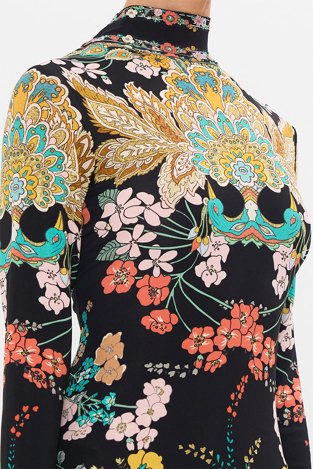 CAMILLA jersey turtleneck in We Wore Folklore print