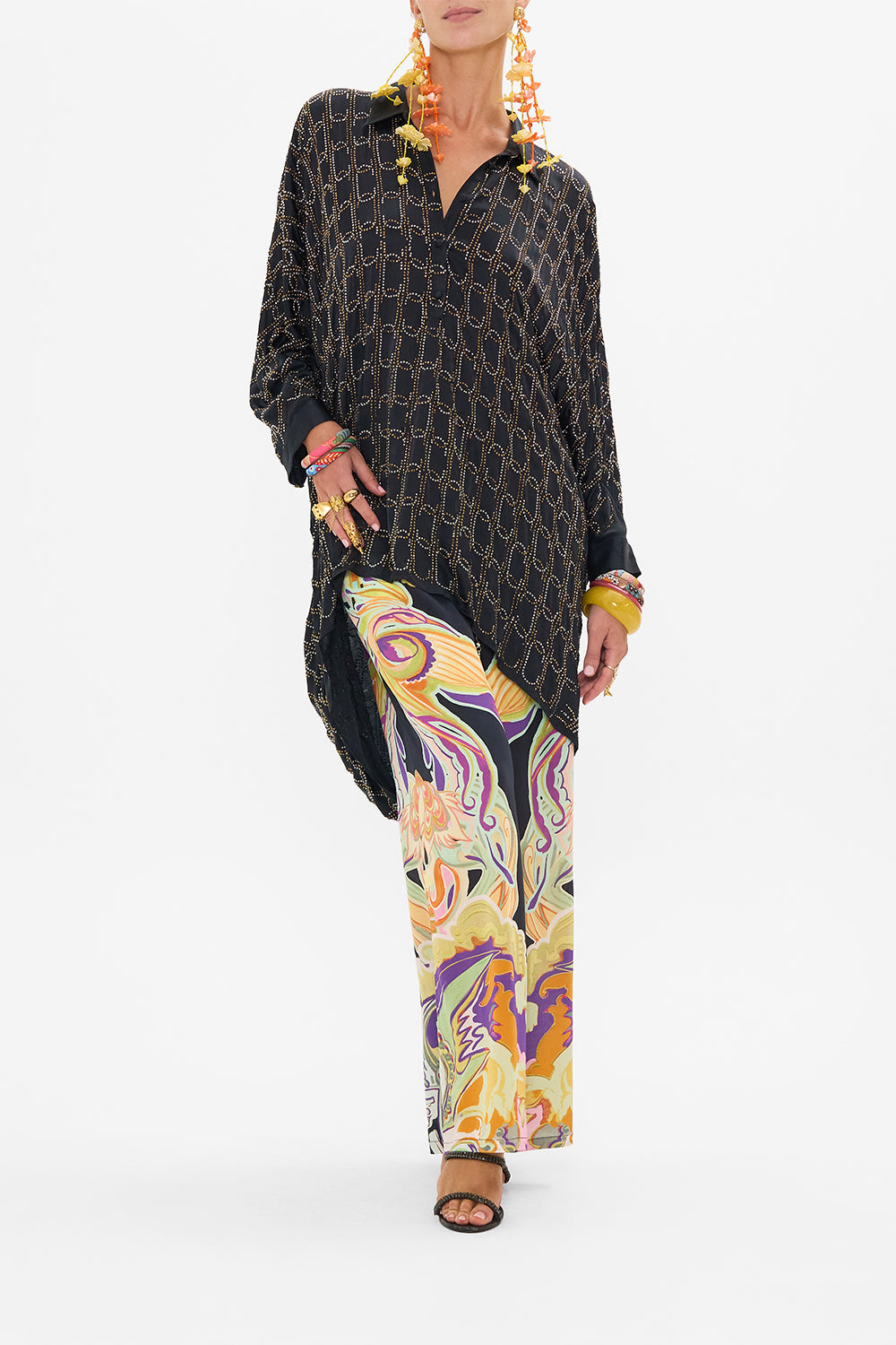 CAMILLA dra[ped back top in Film Diva print