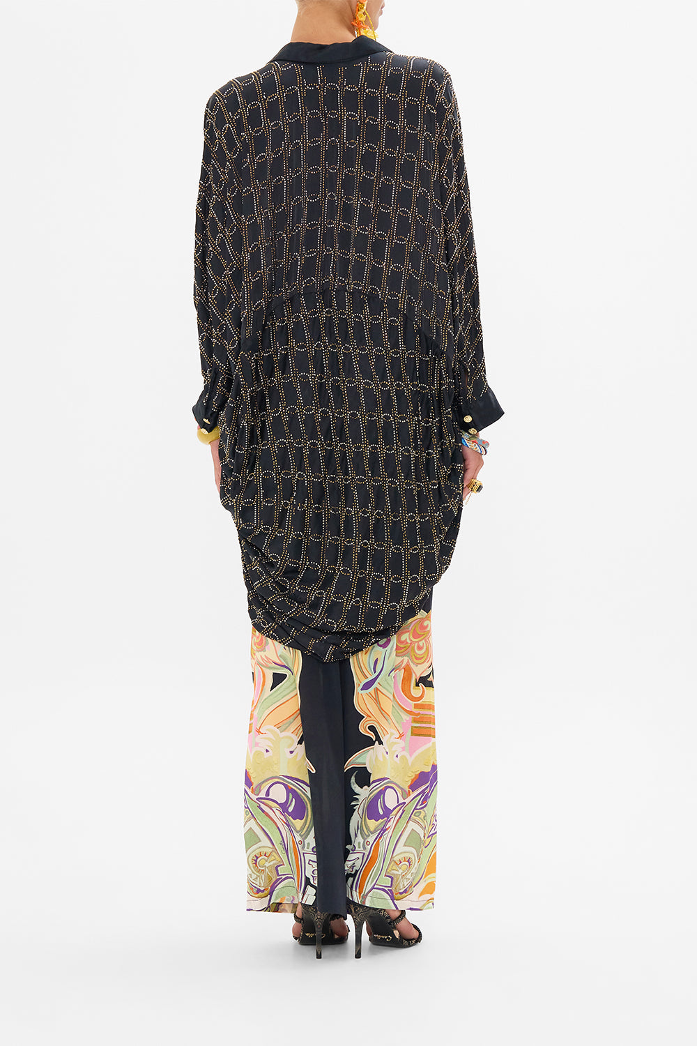 CAMILLA dra[ped back top in Film Diva print