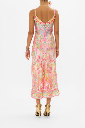 CAMILLA silk bias slip dress in Tea With Tuchinski print