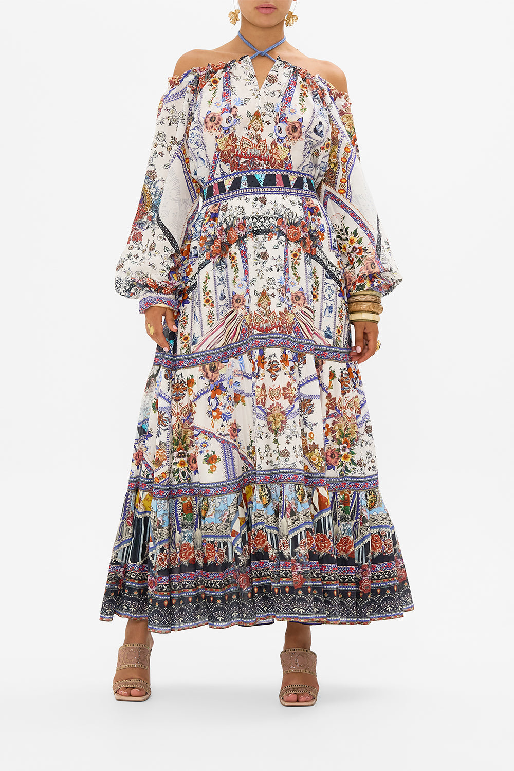 CAMILLA tiered skirt in My Folk Art Heart print 