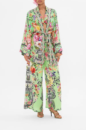 Back view of CAMILLA silk kimono in Porcelain Dream print