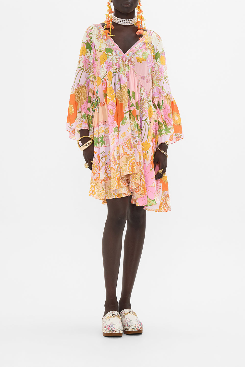 CAMILLA floral a line dress in Clever Clogs print