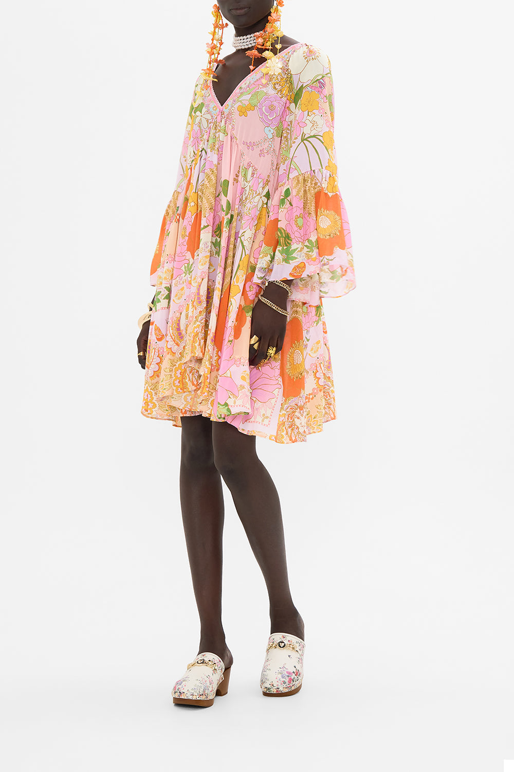CAMILLA floral a line dress in Clever Clogs print