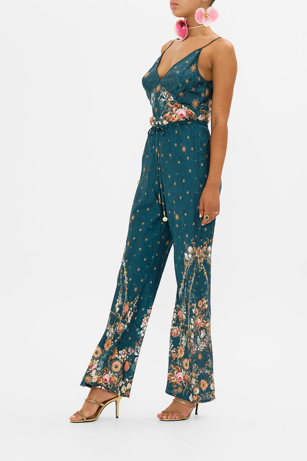 CAMILLA silk bias cut pants in She Who Wears A Crown print