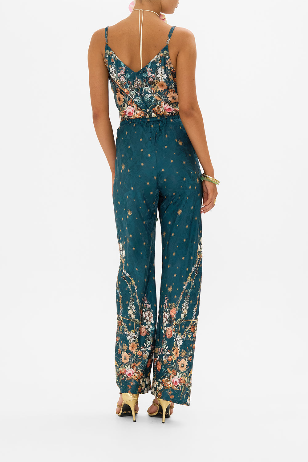 CAMILLA silk bias cut pants in She Who Wears A Crown print