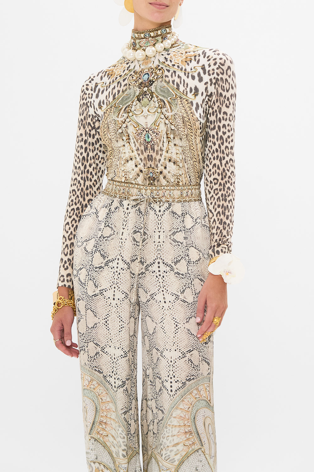 CAMILLA jersey turtleneck in Ivory Tower Tales print