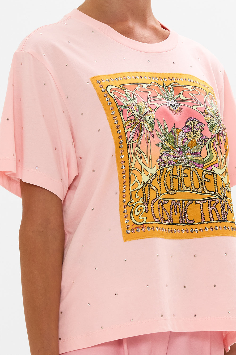 CAMILLA pink tee in Day Trippin print