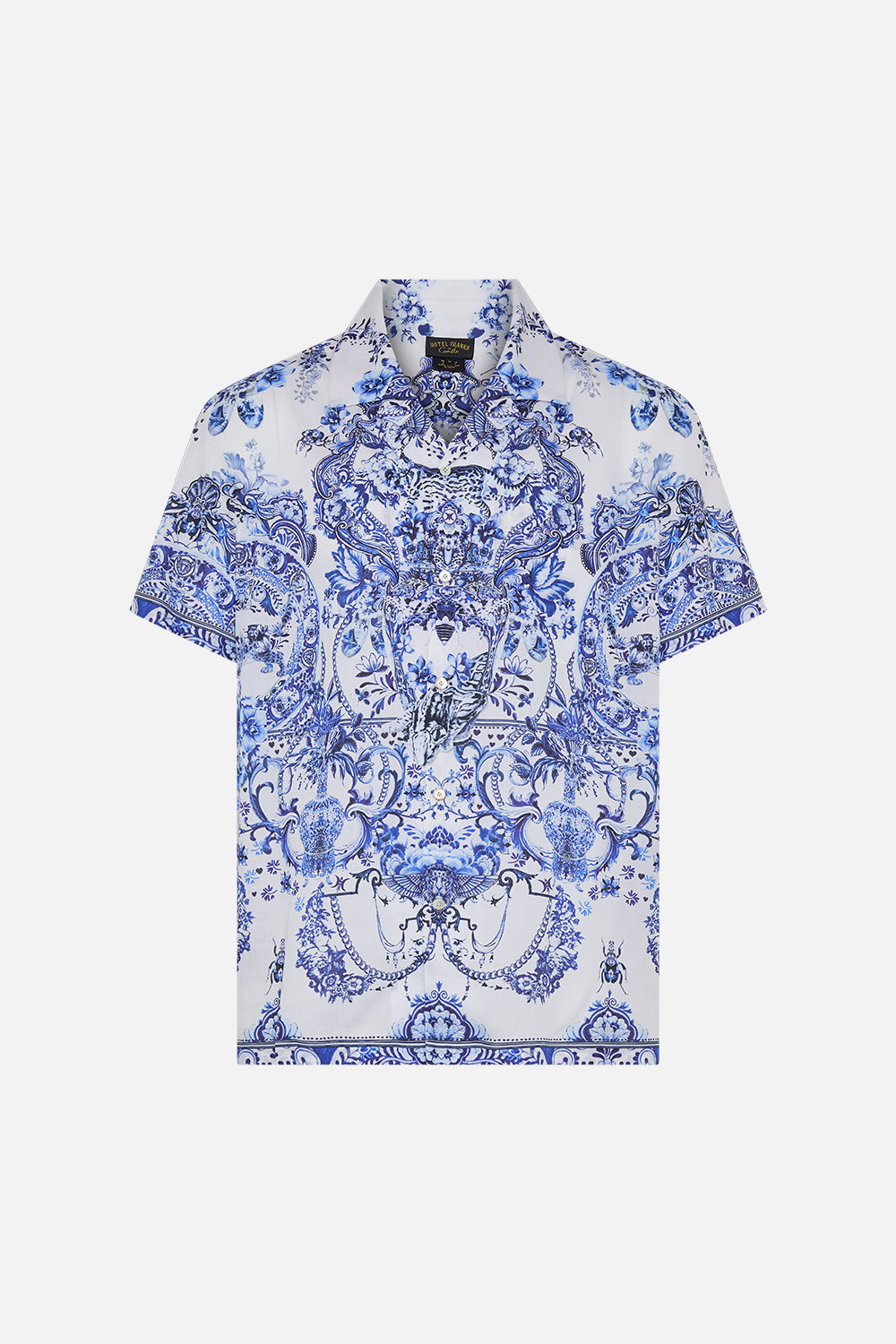 Hotel Franks By CAMILLA mens blue and white shirt in Glaze and Graze print
