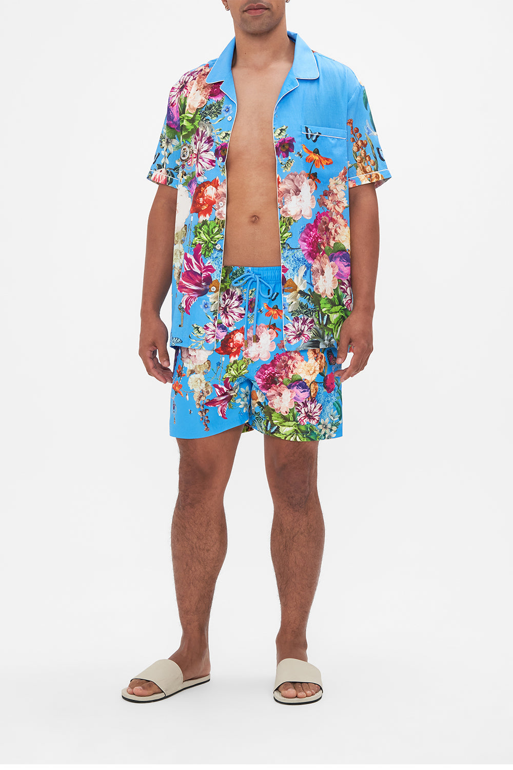 Hotel Franks by CAMILLA mens blue flroal print shirt in Nectar Of The Gods print 