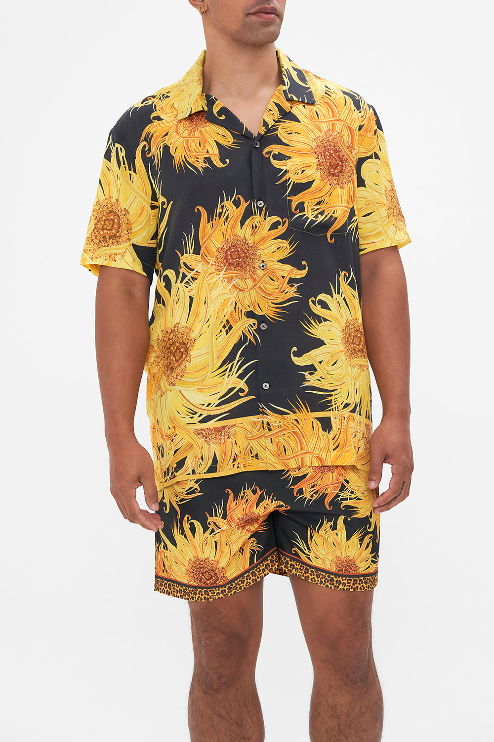 Hotel Franks by CAMILLA mens floral print short sleeve camp collared shirt in Make Me Your Masterpiece print