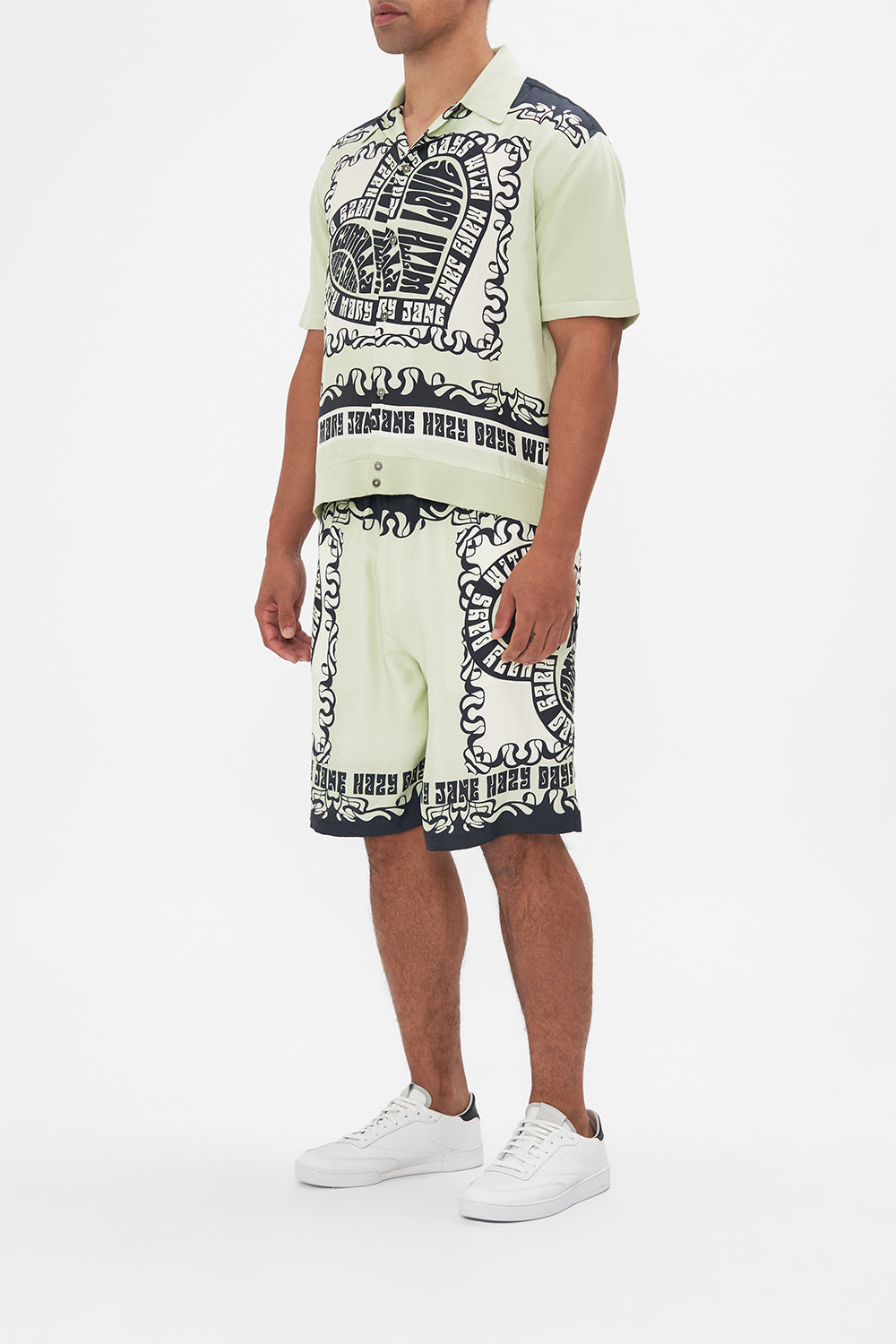 Hotel Franks by CAMILLA mens knit silk shirt in Double Dutch print