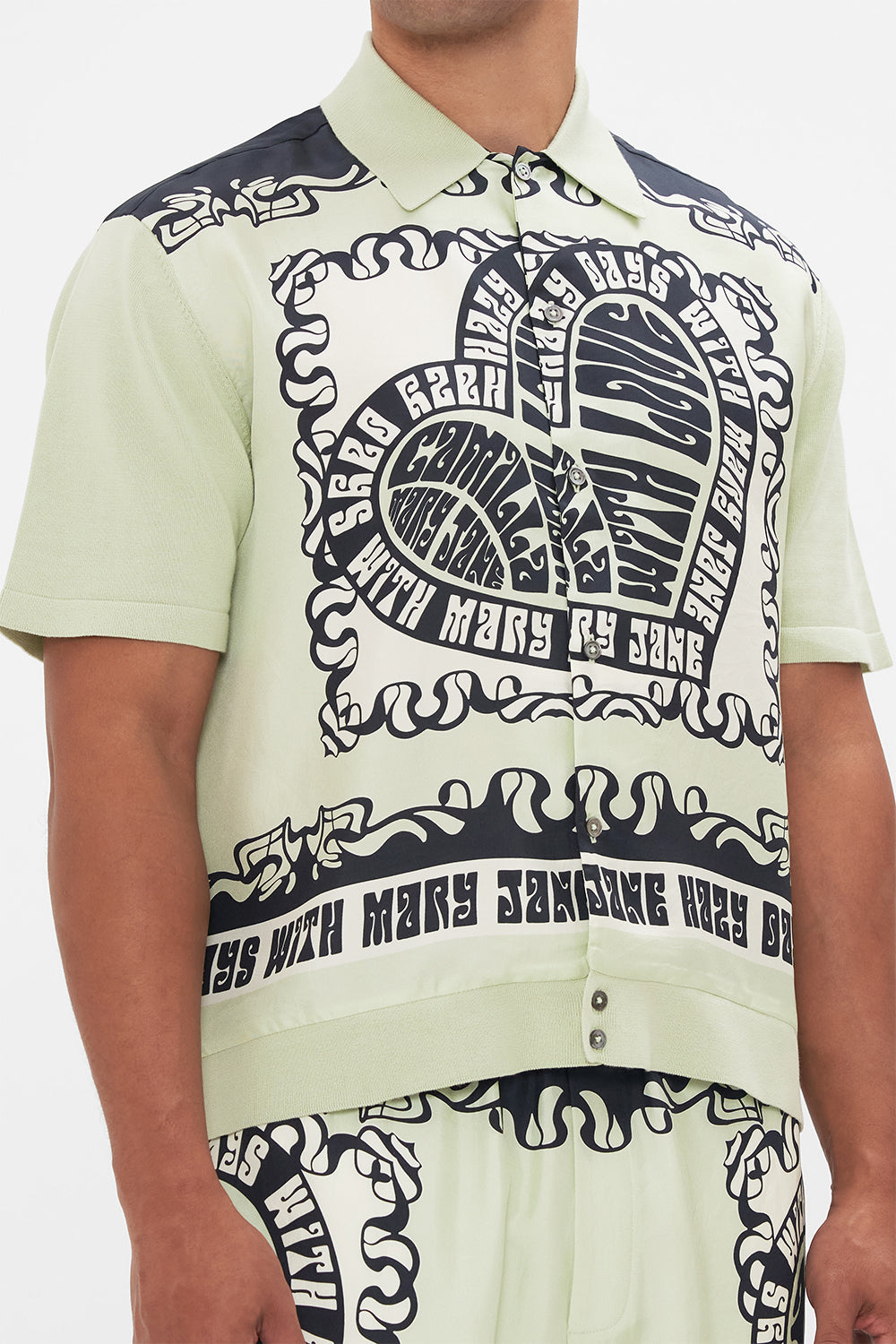 Hotel Franks by CAMILLA mens knit silk shirt in Double Dutch print