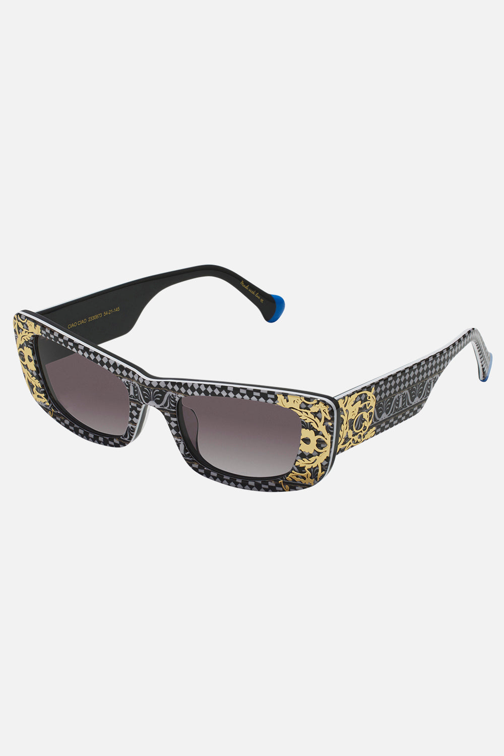 Product view of CAMILLA designer sunglasses in Look Up Tesoro print frame