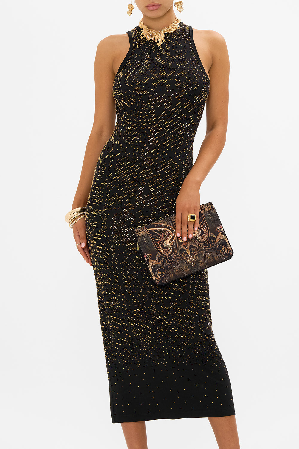 CAMILLA clutch bag in Nouveau Noir print