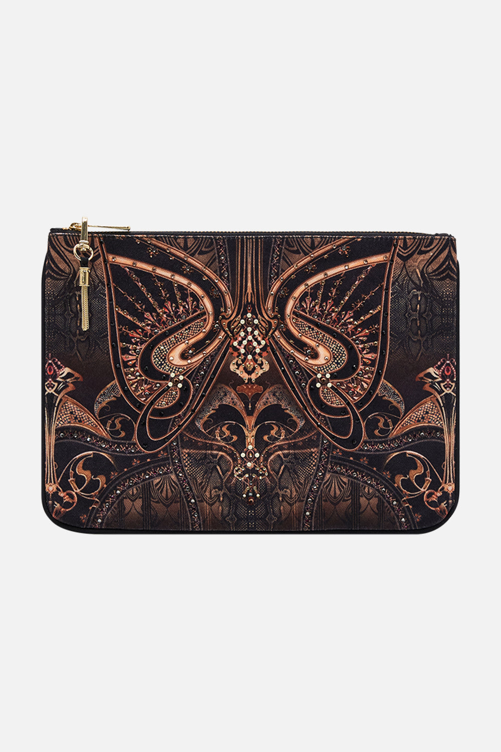 CAMILLA clutch bag in Nouveau Noir print