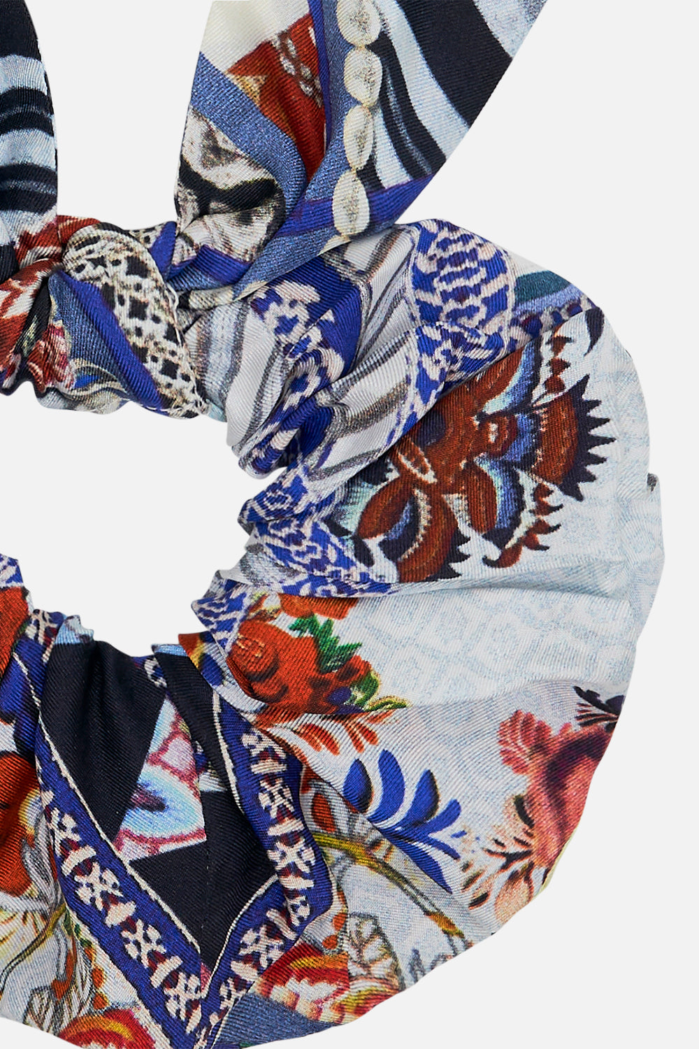 CAMILLA silk scrunchie in My Folk Art Heart print