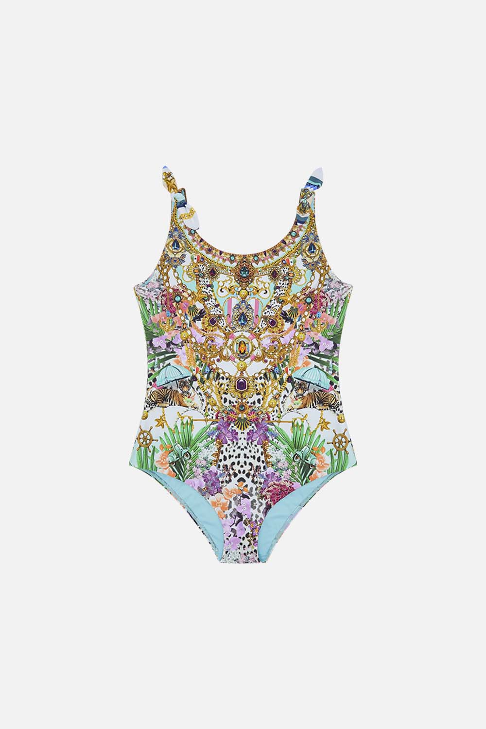 Product view of MILLA BY CAMILLA kids tie shoulder one piece swimsuit in Dear Amore Mio