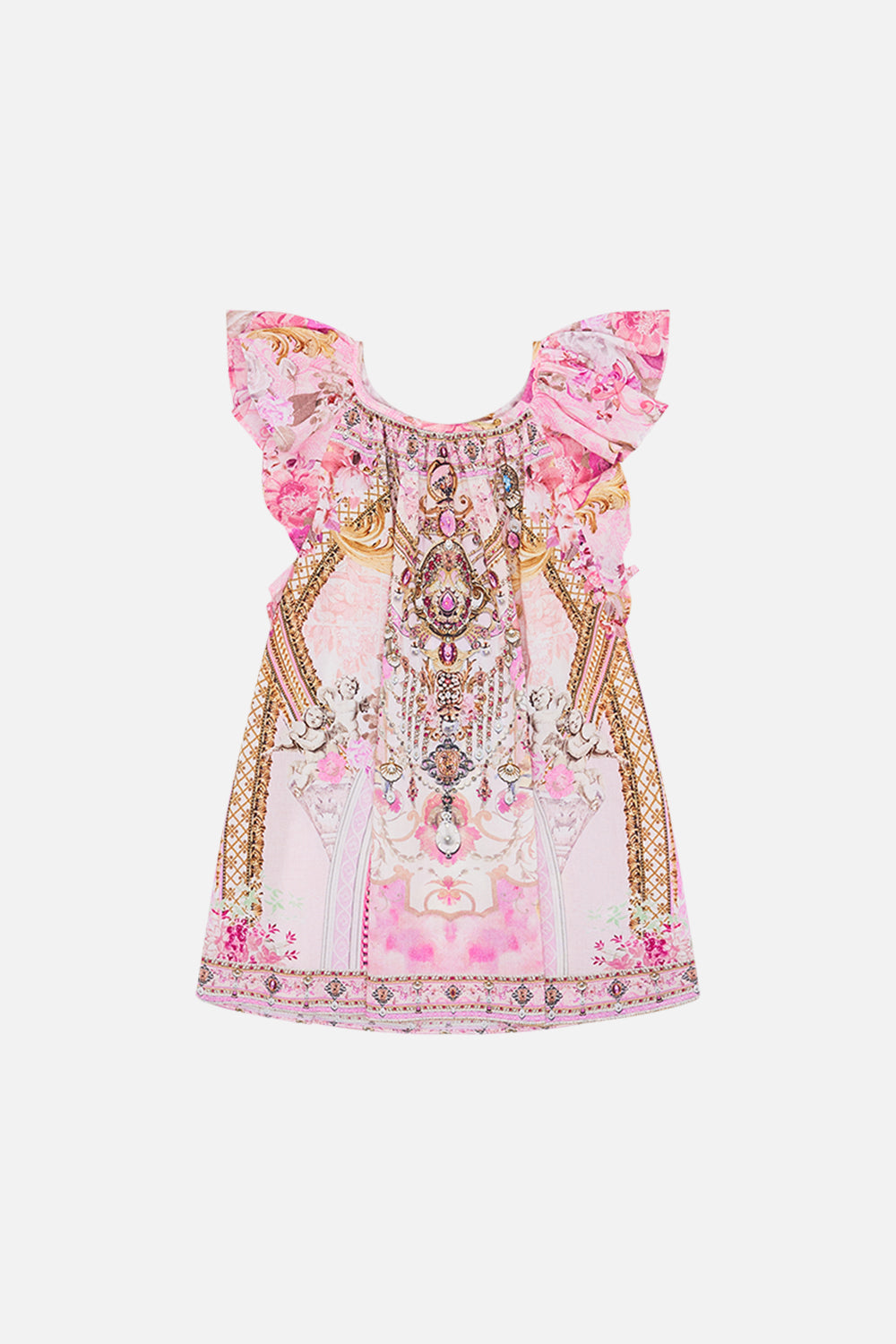Product view of milla By CAMILLA kids frill sleeve top in Fresco Fairytale print