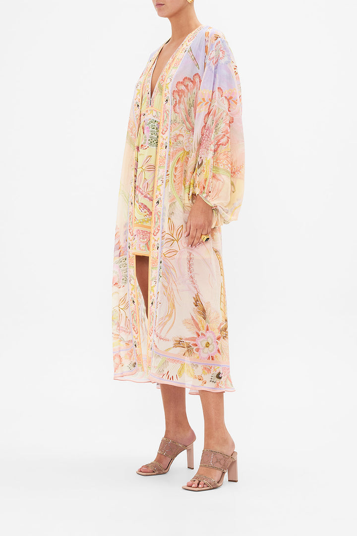 SHIRRED DETAIL LONG SLEEVE DRESS COSMIC TUSCAN