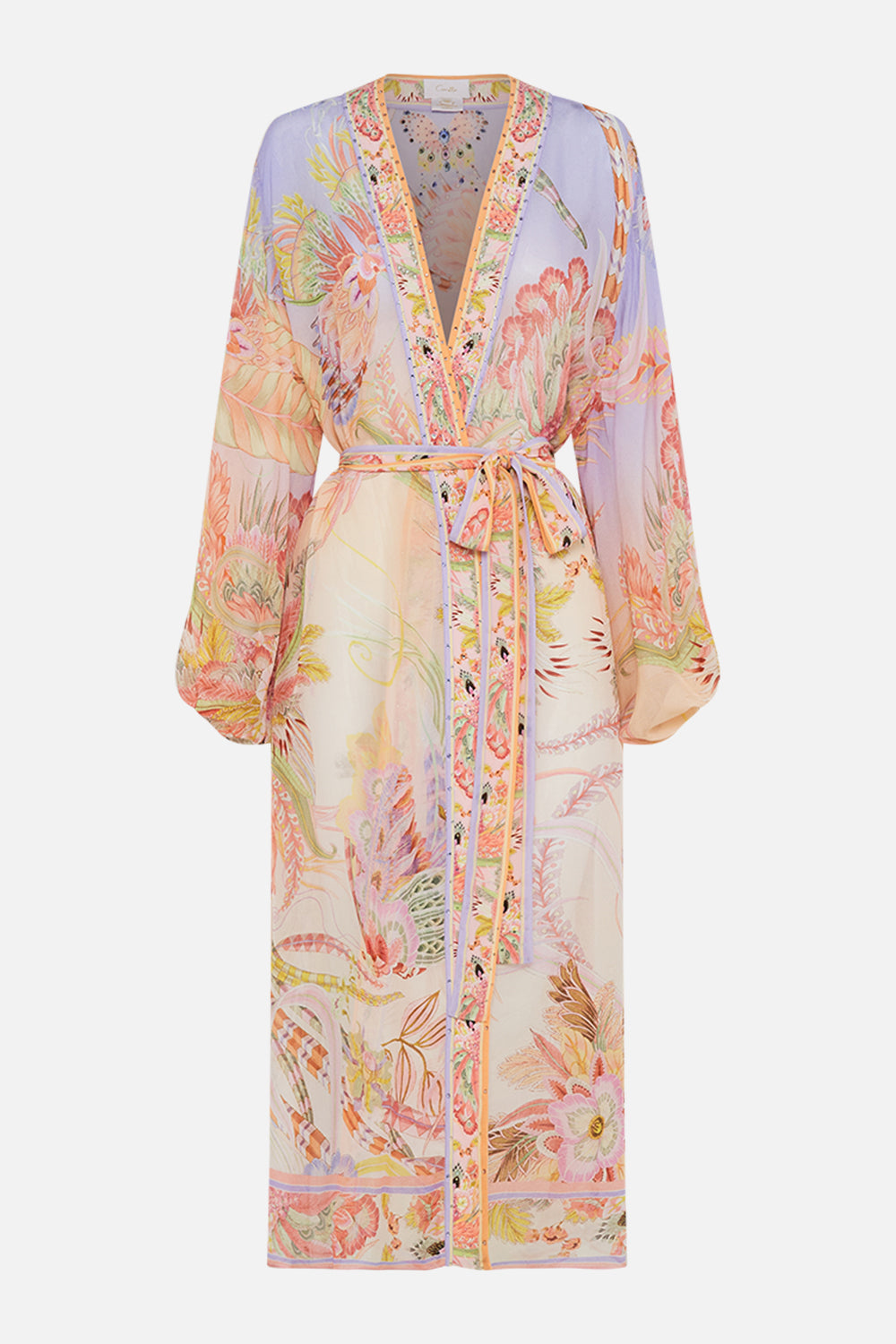Product view of CAMILLA silk kimono in Cosmic Tuscna print