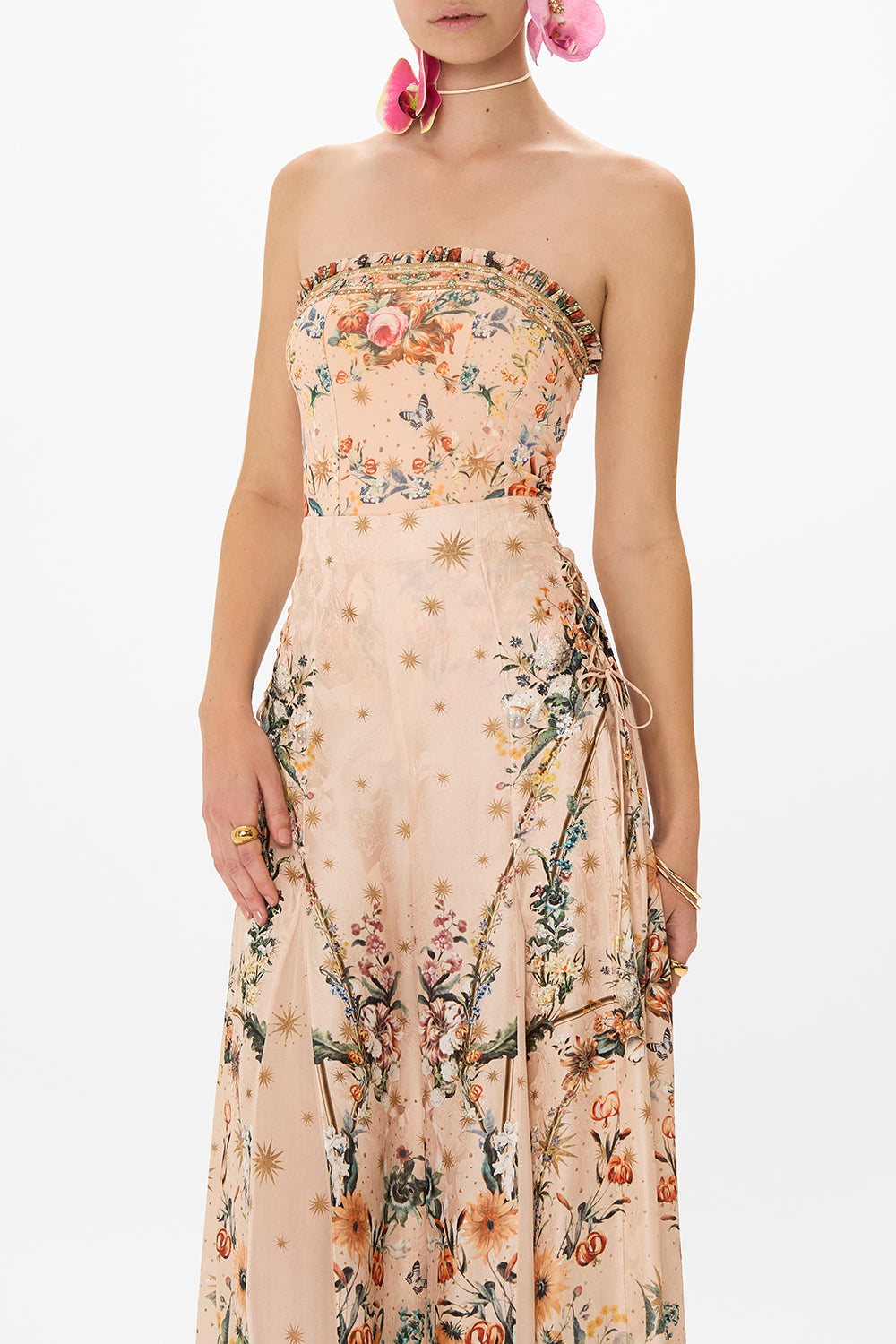 CAMILLA beandeau bodysuit in Rose Garden Revolution print