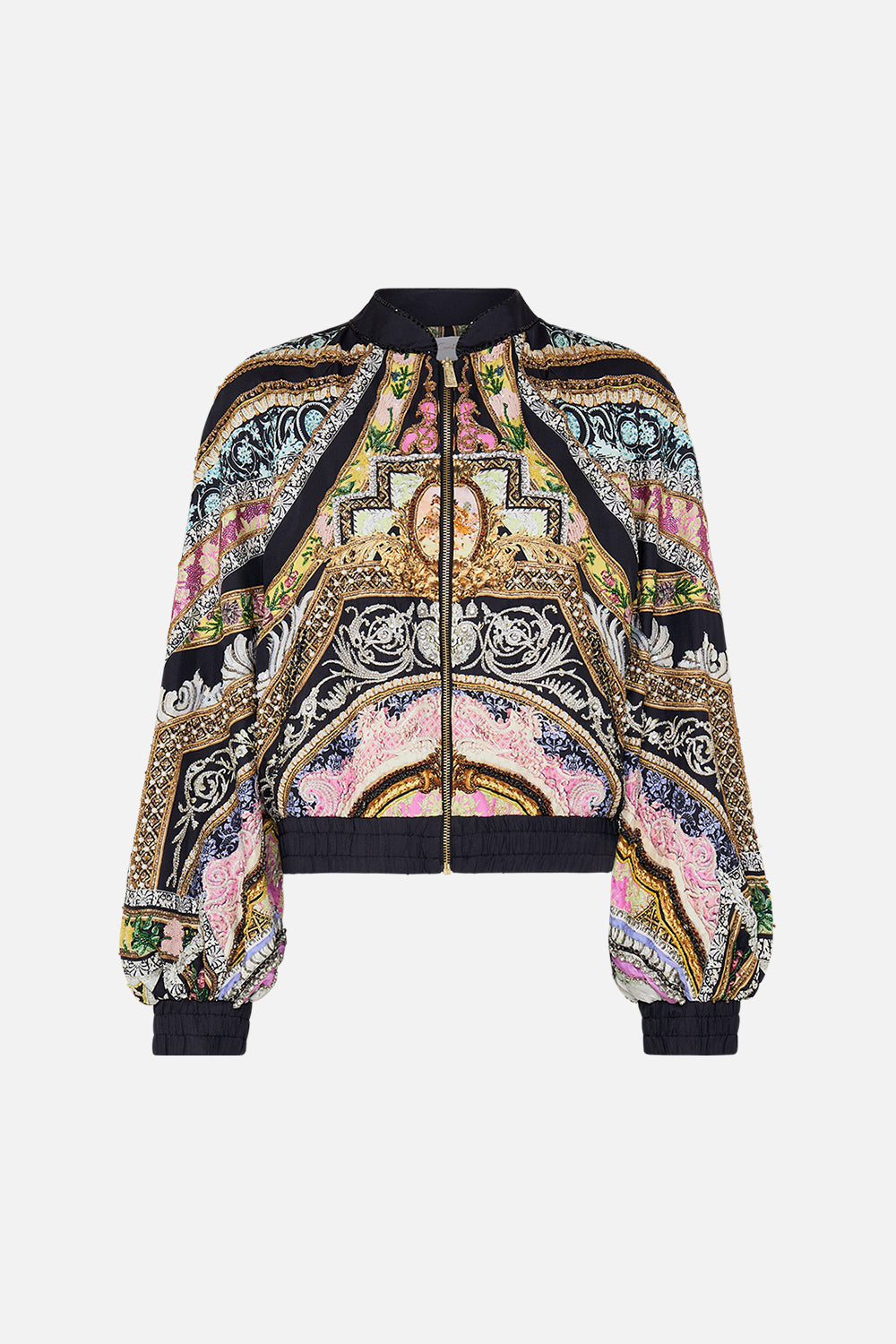 CAMILLA silk bomber jacket in Florence Field Day Print 