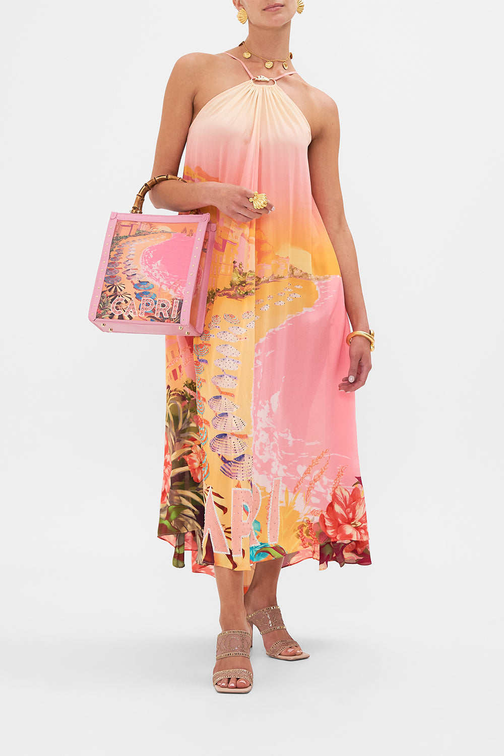 Product view of CAMILLA printed tote bag in Capri Me print 