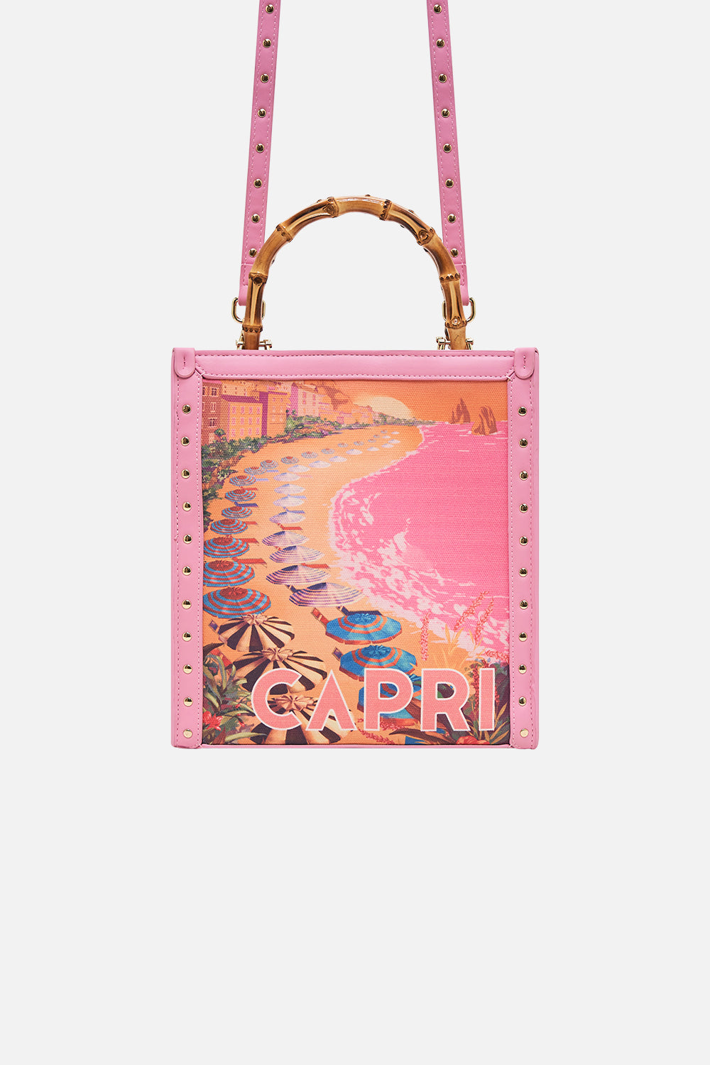Product view of CAMILLA printed tote bag in Capri Me print 