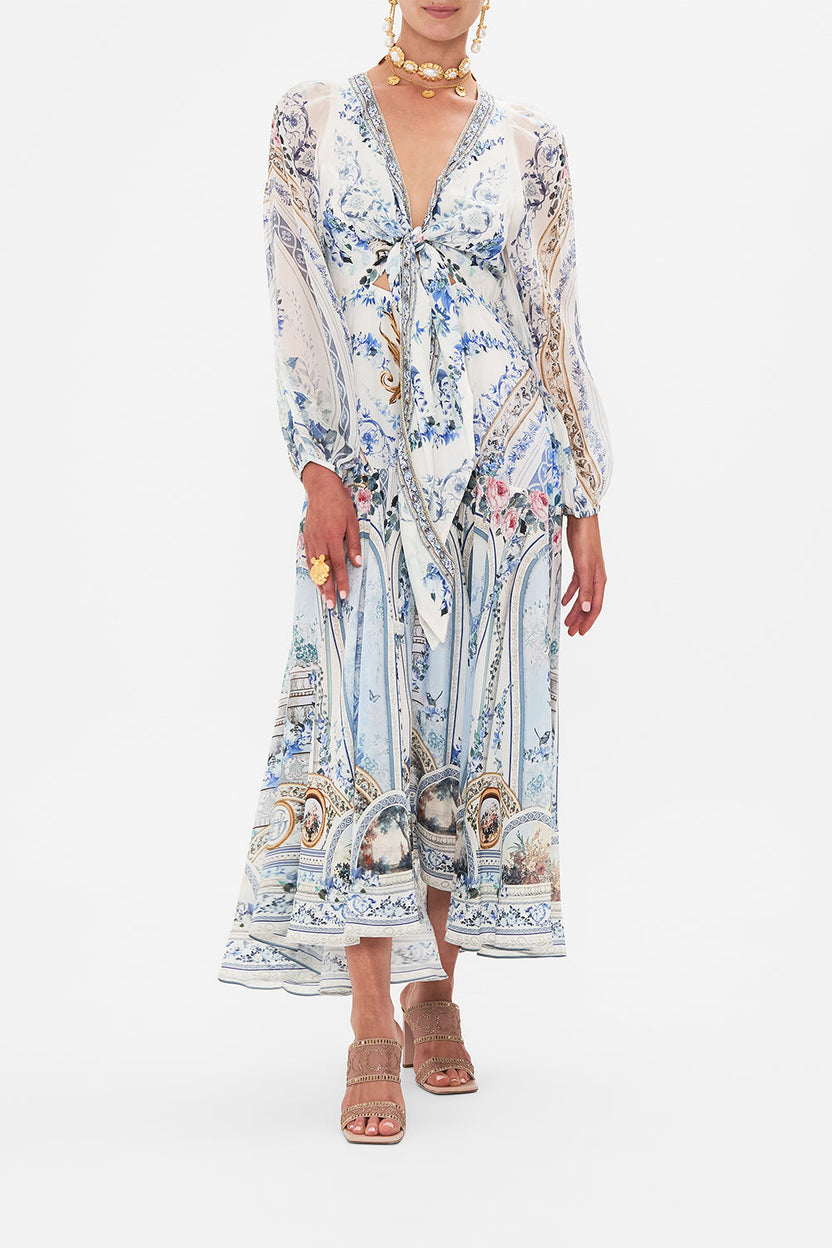 Camilladress Buttons V Neck Sleeveless Tie Waist Swing Dress