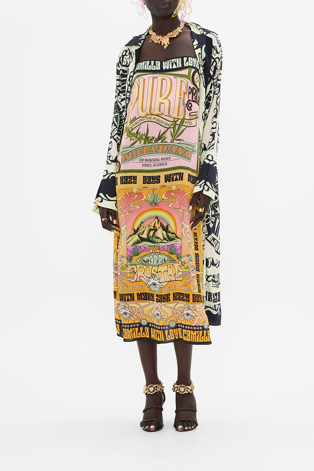 CAMILLA midi dress in Lets Chase Rainbows print