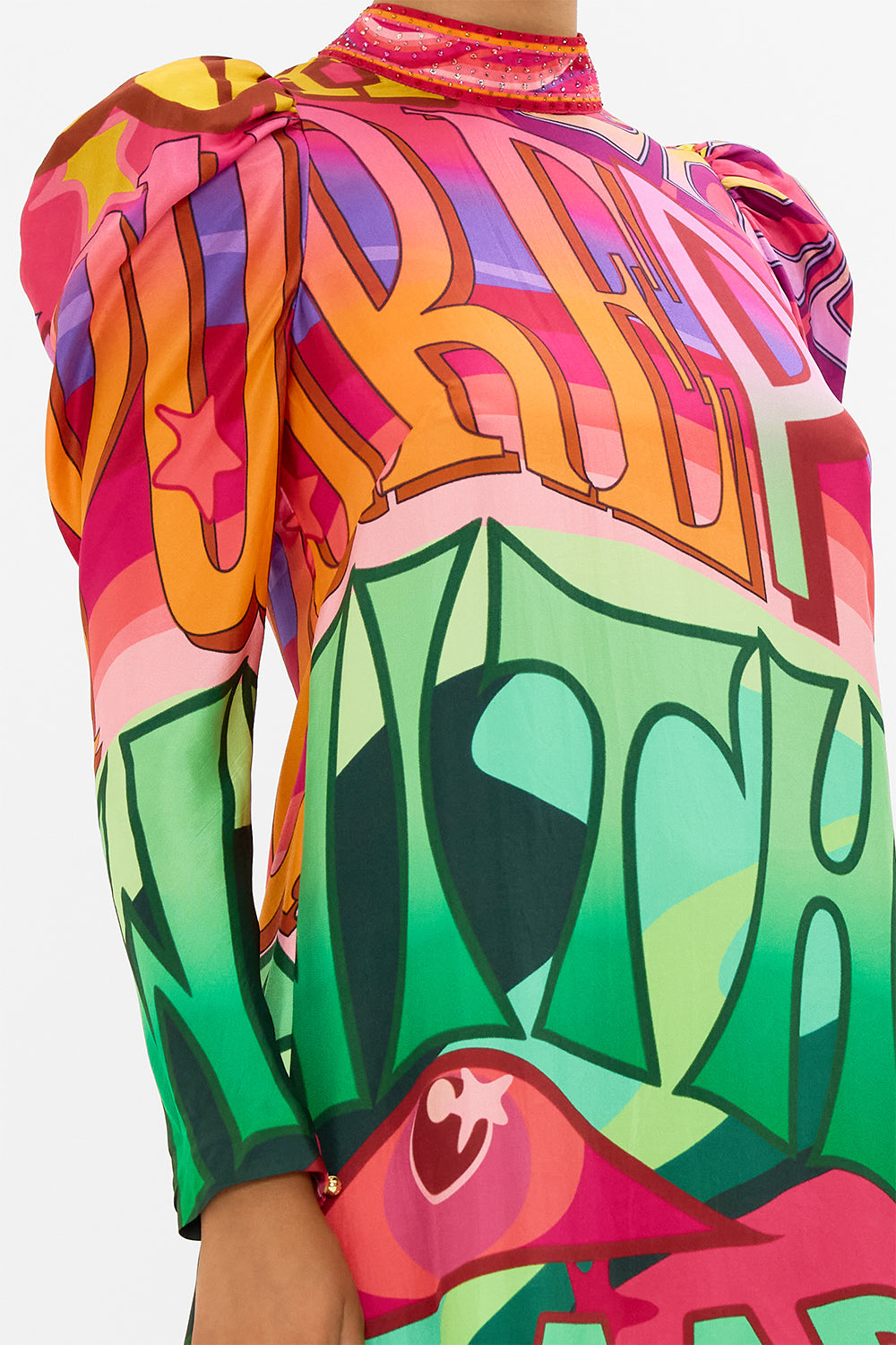 CAMILLA puff sleeve mini dress in Pure Prism print