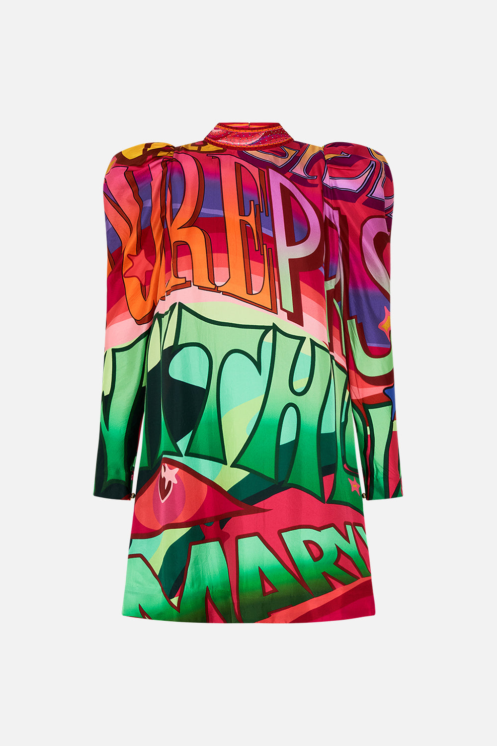 CAMILLA puff sleeve mini dress in Pure Prism print