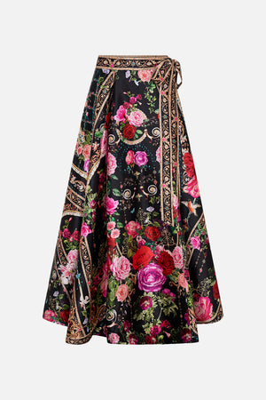 Product view of CAMILLA designer maxi wrap skirt in Reservation Fot Love print 