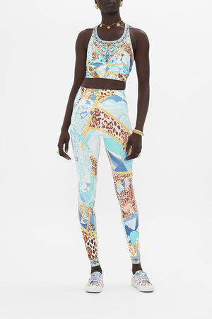 Front view of model wearing CAMILLA activewear legging in Sky Cheetah print
