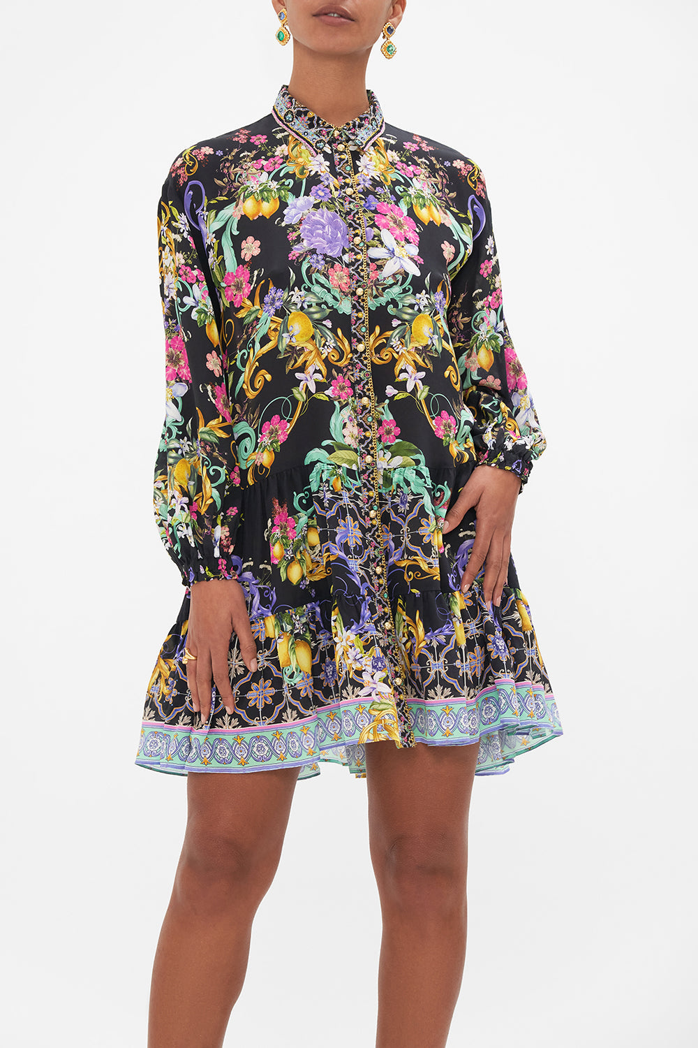 long-sleeve bubble hem mini dress in black Gigli Bubble Hem Mini Dress Black