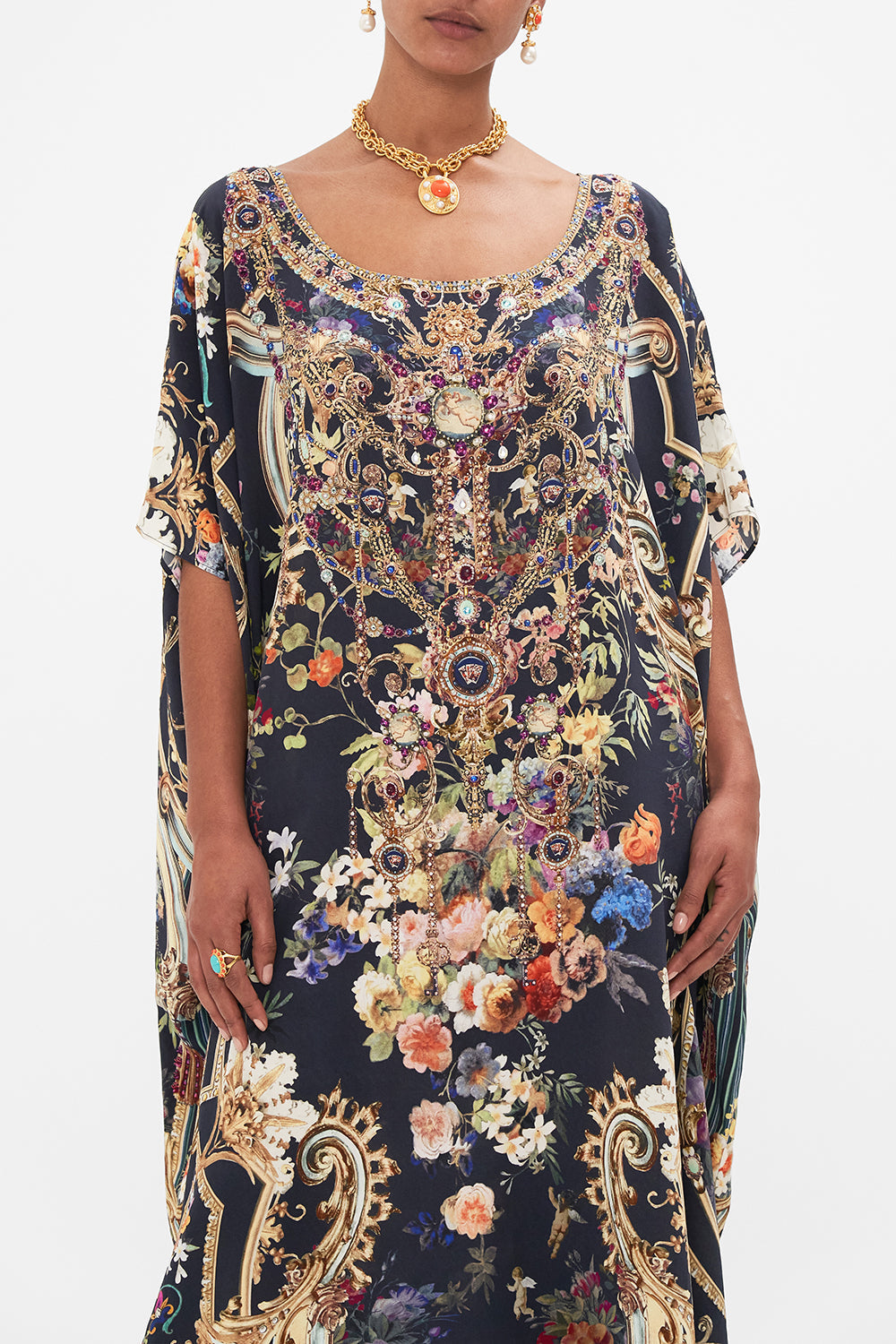 ROUND NECK KAFTAN CROWNED ROSES